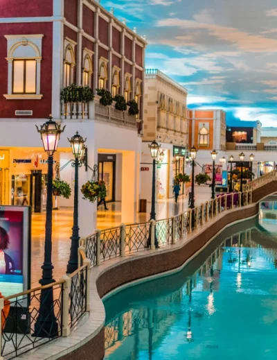 Villaggio Mall indoor canal and luxury shopping stores in Qatar