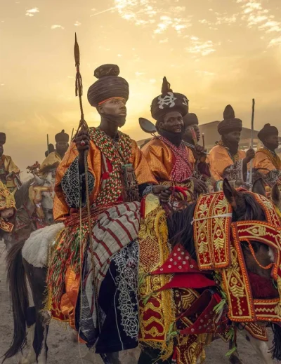 "Traditional horsemen dressed in colorful regalia at Nigeria's Grand Durbar, a UNESCO Cultural Heritage event, supported by Lery Hago Travels."