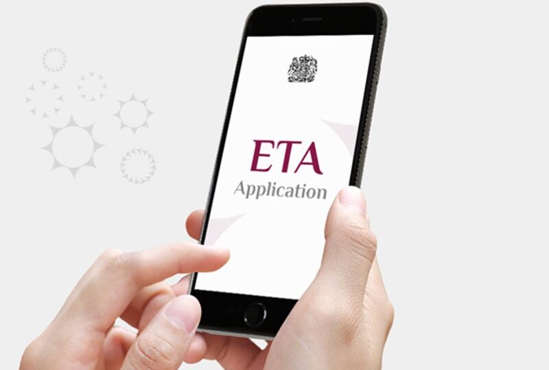 "A hand holding a smartphone displaying the Electronic Travel Authorization (ETA) application interface, presented by Lery Hago Travels."