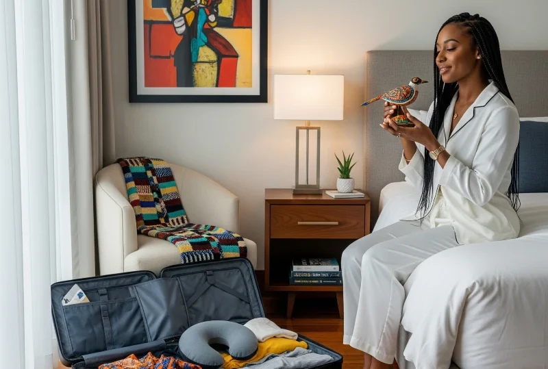 A Nigerian woman looks longingly at a souvenir after returning from vacation, symbolizing post-vacation blues.