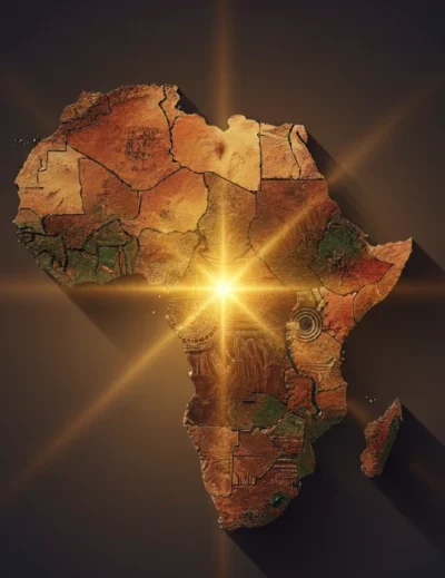 image showing a map of Africa with a shining light in the center