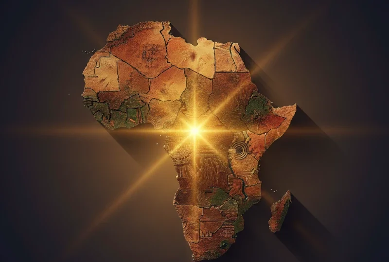 image showing a map of Africa with a shining light in the center
