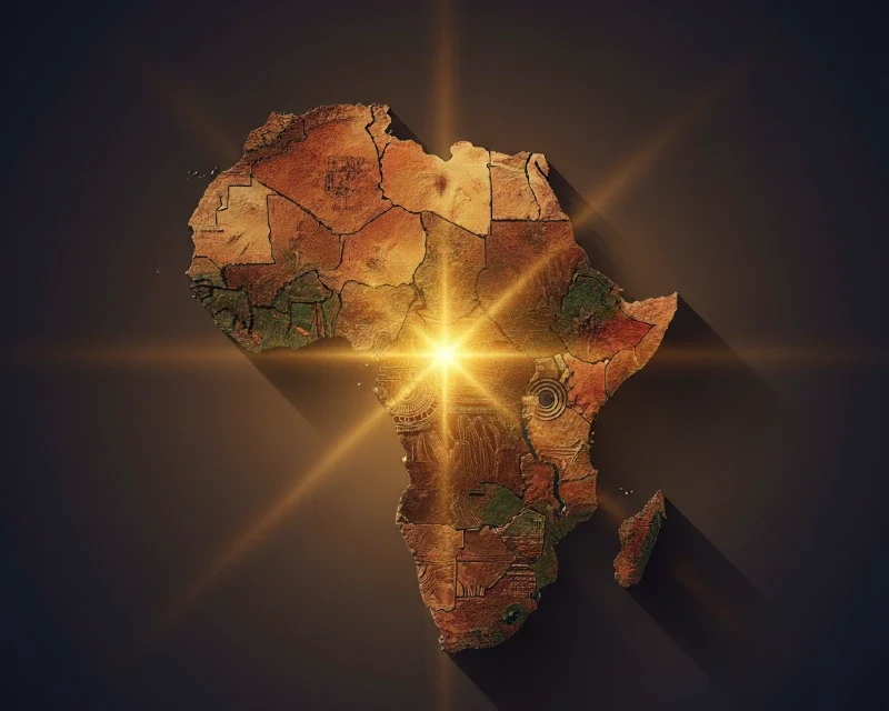 image showing a map of Africa with a shining light in the center
