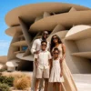 A family taking a picture in front of the National Museum of Qatar