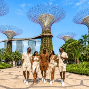 A group of young africans taking a picture in Singapore